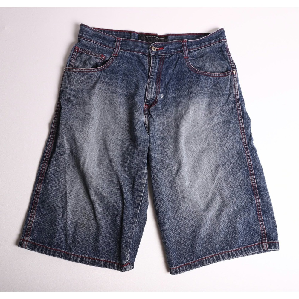 Southpole Mens Baggy Denim Shorts Blue Red Contrast Stitch Y2K Streetwear 36